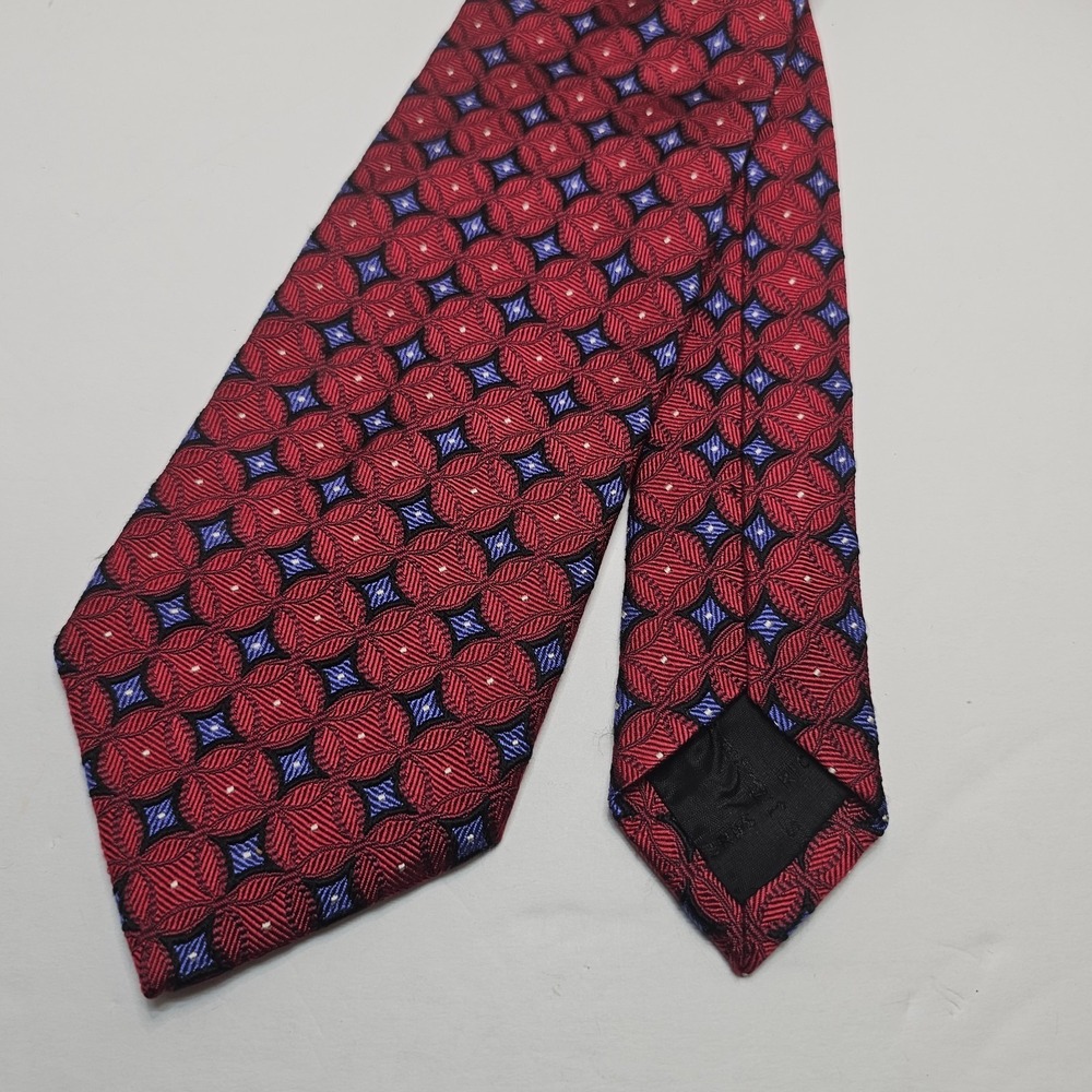 JZ Richards Neck Tie Red Geometric‎ Dot Geo Handmade Silk Made In USA